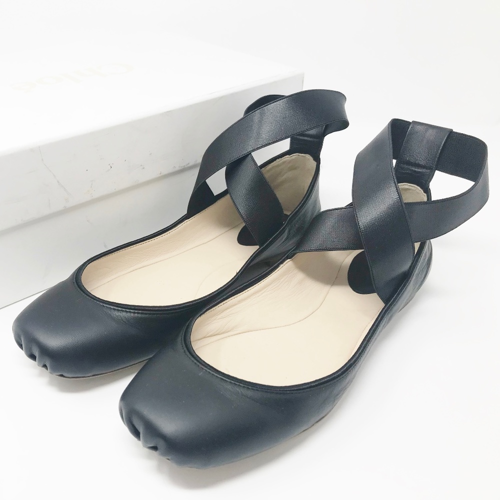 CHLOE Leather Ballerinas Crossover Ballet Flats